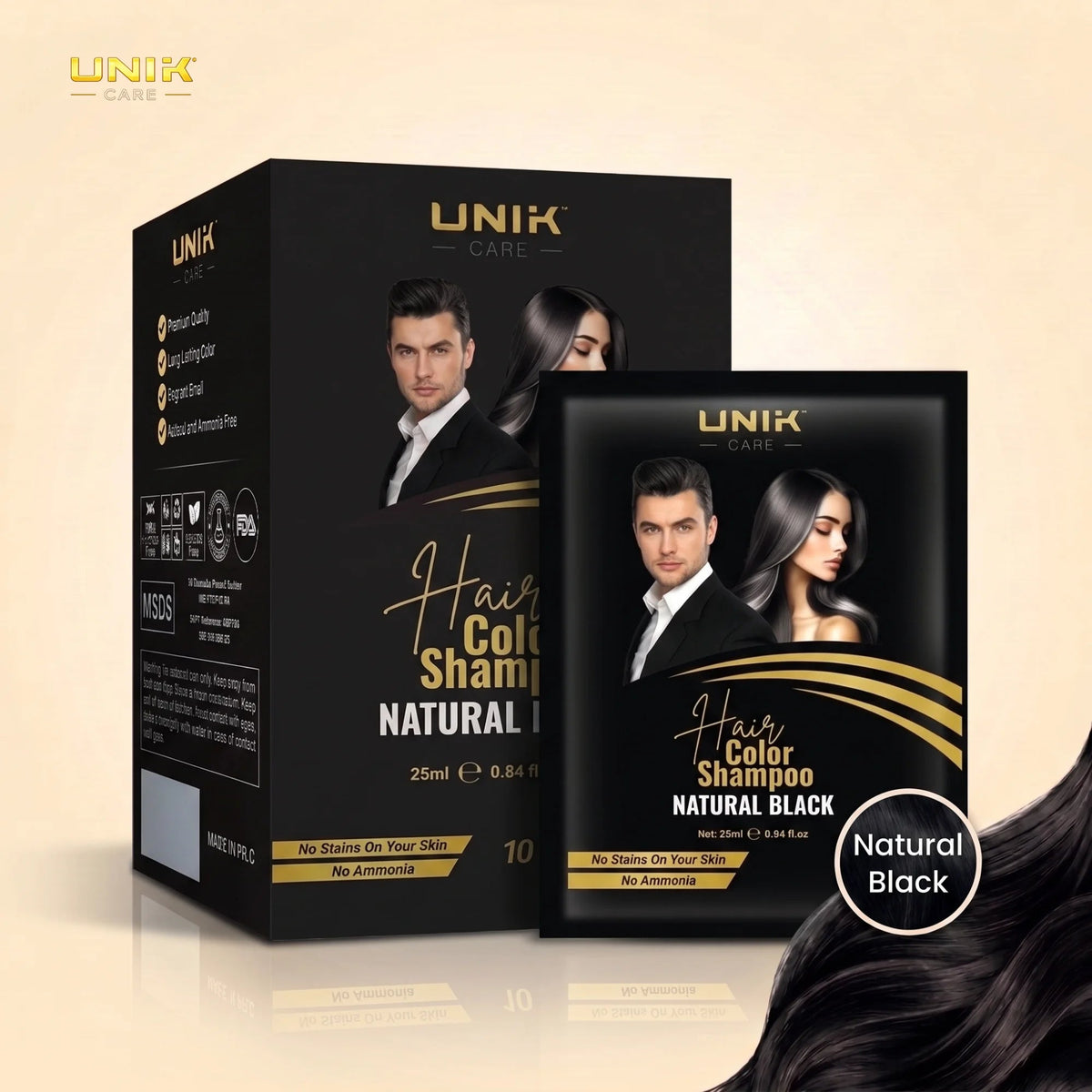 Hair Dye Shampoo Sachets - Natural Black